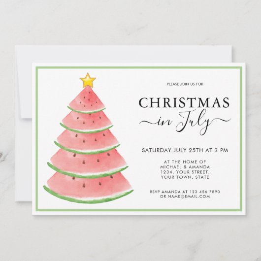 7月のクリスマススイカ夏のパーティー 招待状 (正面)