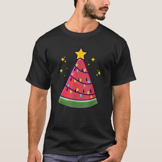 7月のクリスマススイカ夏クリスマスツリーかわいい Tシャツ (正面)