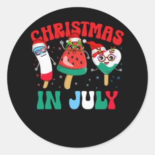 7月のクリスマススイカ氷ポップクリスマスサンタH ラウンドシール