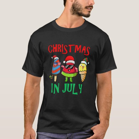 7月のクリスマススイカ氷ポップクリスマスサンタH Tシャツ (正面)