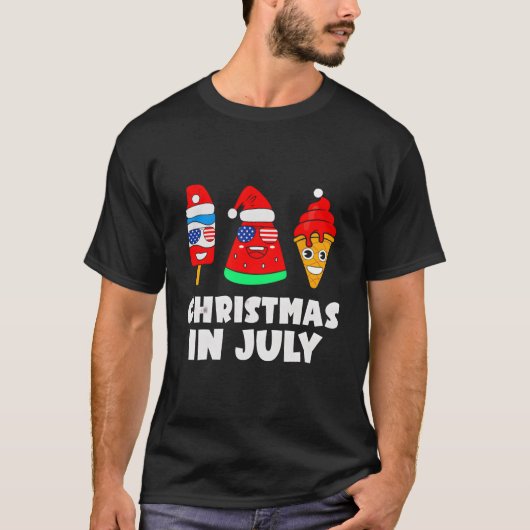 7月のクリスマススイカ氷ポップクリスマスサンタH Tシャツ (正面)