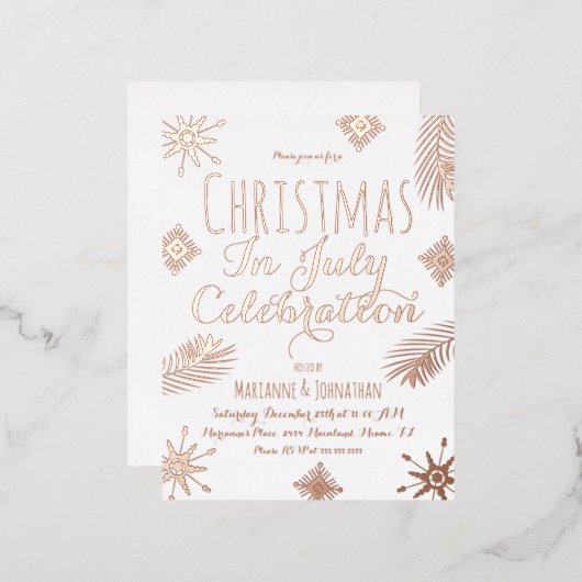 7月のクリスマススノーフレーク・フォイル押し込み 箔シーズンポストカード (正面/裏面)