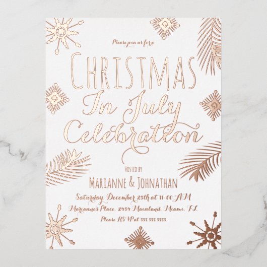 7月のクリスマススノーフレーク・フォイル押し込み 箔シーズンポストカード (正面)