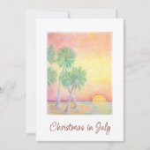 7月のクリスマストロピカルパームツリーズビーチパーティー 招待状 (正面)