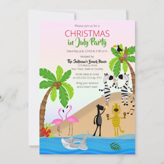 7月のクリスマストロピカルビーチパーティー 招待状 (正面)