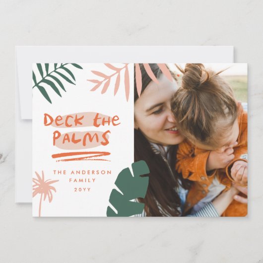 7月のクリスマストロピカルヤシの木の写真モダン。 シーズンカード (正面)