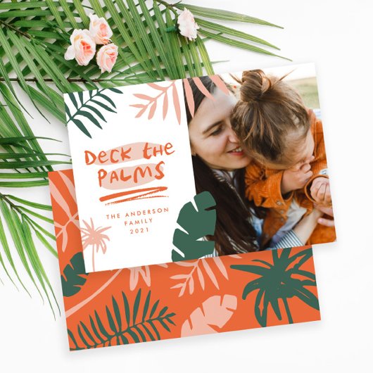 7月のクリスマストロピカルヤシの木の写真モダン。 シーズンカード