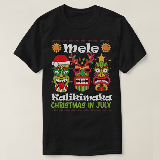 7月のクリスマスハワイアンサンタティキメレカリキム Tシャツ (デザイン正面)