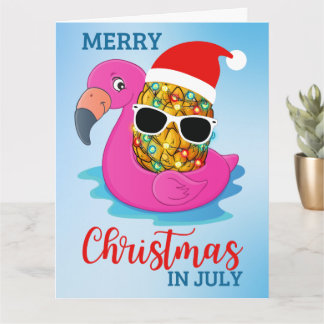 7月のクリスマスパイナップルサンタスハッフラミンゴホ カード