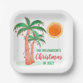7月のクリスマスパーソナライズされたパーティー ペーパープレート (正面)