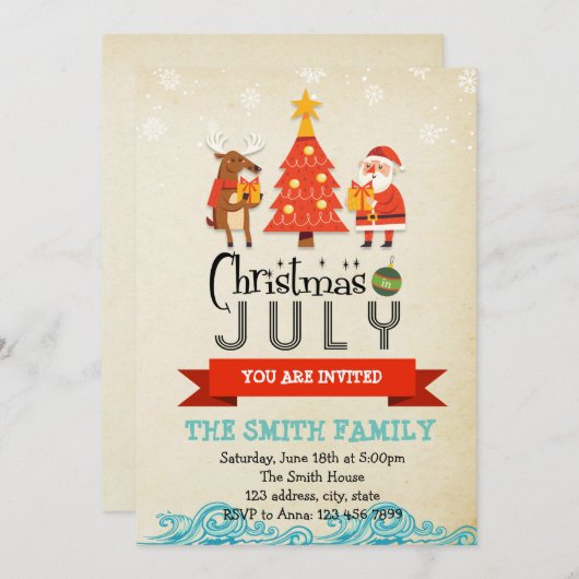 7月のクリスマスパーティの招待状 招待状 (正面/裏面)