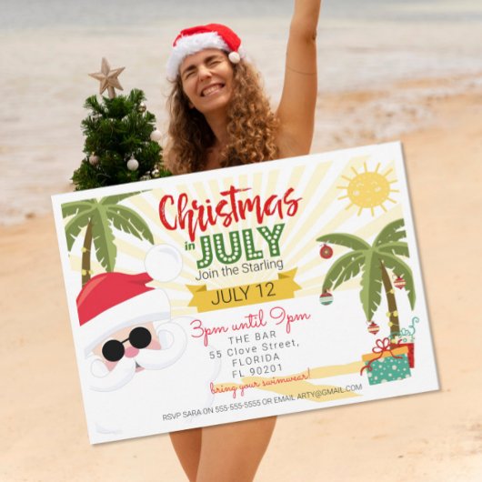 7月のクリスマスパーティーの招待状、楽しい夏のパーティー 招待状