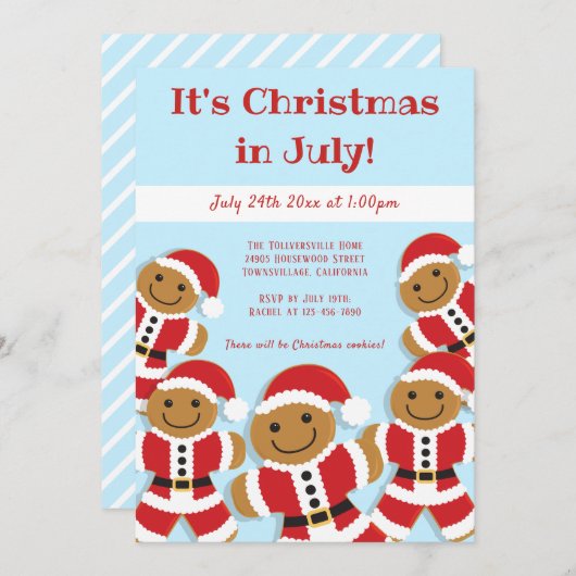 7月のクリスマスパーティーギンジャーブレッドサンタ招待状 招待状 (正面/裏面)