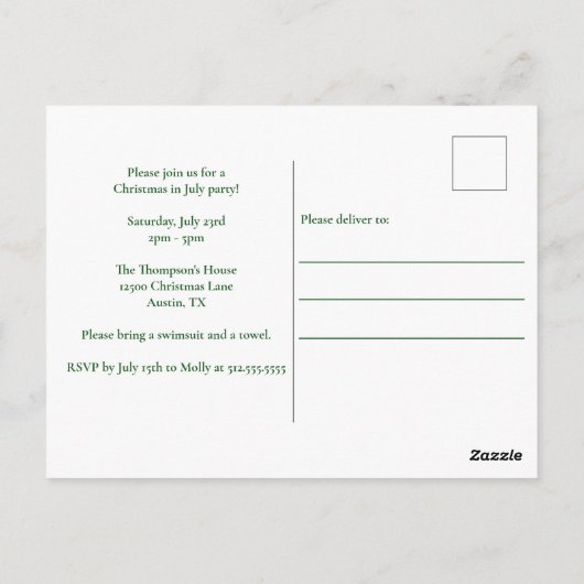 7月のクリスマスパーティーサマーサンタクロースビーチ ポストカード (裏面)