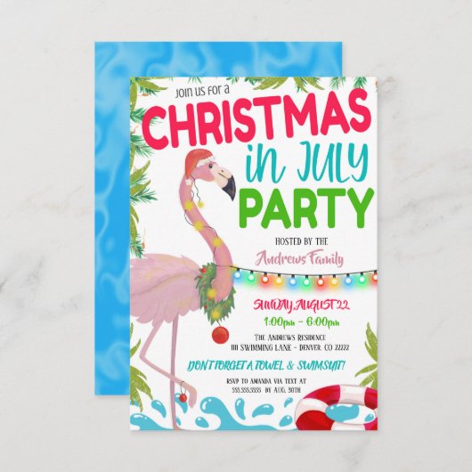7月のクリスマスパーティー招待状 招待状 (正面/裏面)