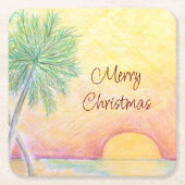 7月のクリスマスパーティー熱帯ビーチ カラフル スクエアペーパーコースター (正面)