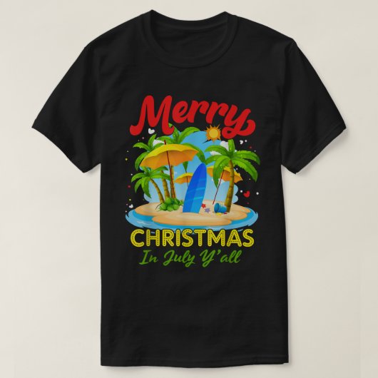 7月のクリスマスパームツリークリスマスツリービーチ夏 Tシャツ (デザイン正面)