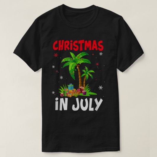 7月のクリスマスパームツリークリスマスツリービーチ夏 Tシャツ (デザイン正面)