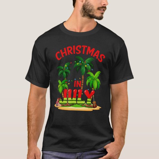 7月のクリスマスパームトレクリスマスツリーライトサマー Tシャツ (正面)