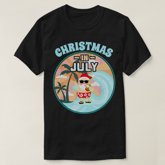7月のクリスマスビーチサマーバケーションサンタハウ Tシャツ (デザイン正面)