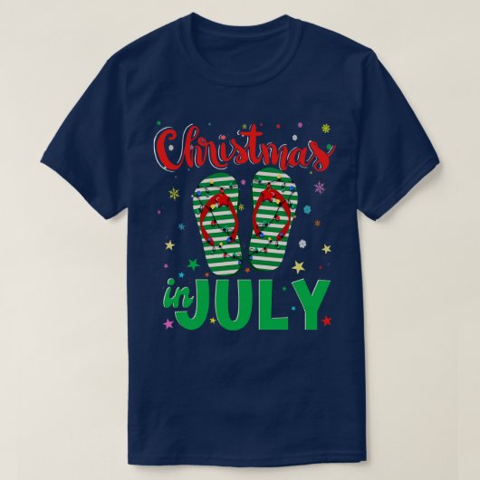 7月のクリスマスビーチサンダルおもしろいビーチ夏 Tシャツ (デザイン正面)