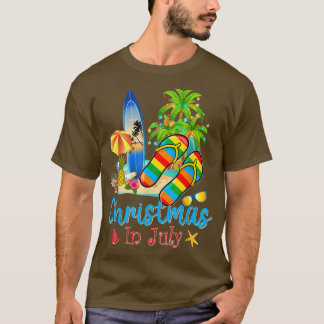 7月のクリスマスビーチサンダルサマーバケーションビーチ Tシャツ