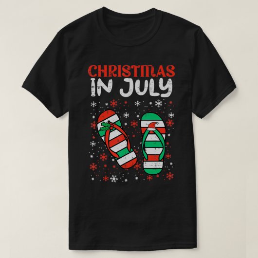 7月のクリスマスビーチサンダルビーチサマー女性ギ Tシャツ (デザイン正面)