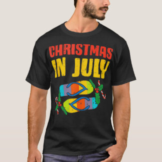 7月のクリスマスビーチサンダル夏のビーチクリスマス男性 Tシャツ