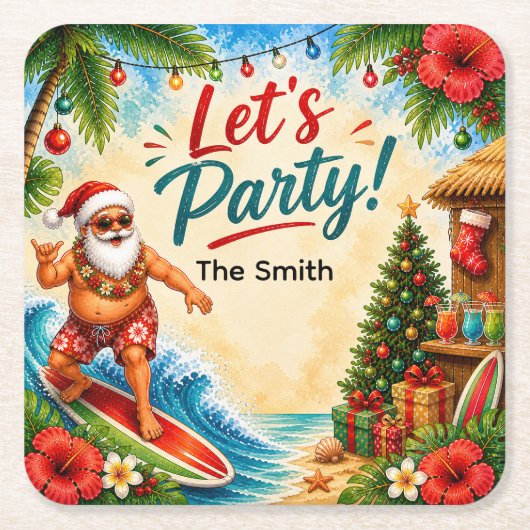 7月のクリスマスビーチパーティー スクエアペーパーコースター (正面)