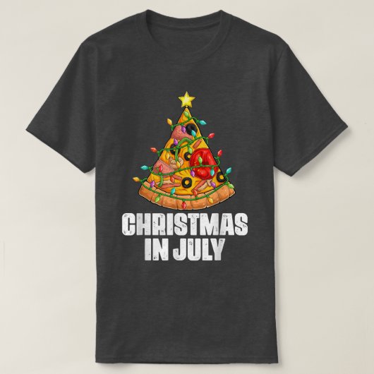 7月のクリスマスピザのクリスマスツリービーチサマーバック Tシャツ (デザイン正面)
