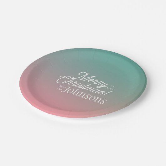 7月のクリスマスピンクグリーングラデーションパーティー ペーパープレート (アングル)