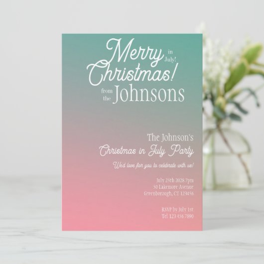 7月のクリスマスピンクグリーングラデーションパーティー 招待状 (スタンド正面)