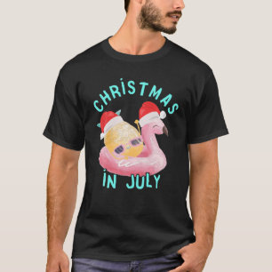 7月のクリスマスフラミンゴパイナップルプールパーティーSu Tシャツ