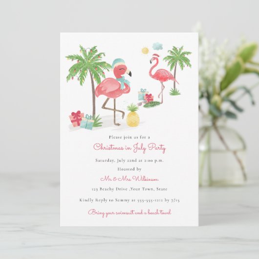 7月のクリスマスフラミンゴモダンパーティー 招待状 (スタンド正面)