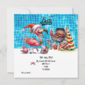 7月のクリスマスフラミンゴ日付を保存するパーティー 招待状 (正面)