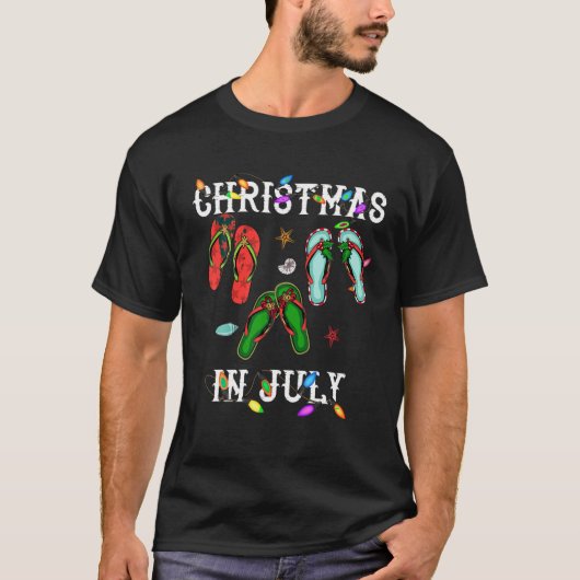 7月のクリスマスフリップフラップクリスマスライトサマー Tシャツ (正面)