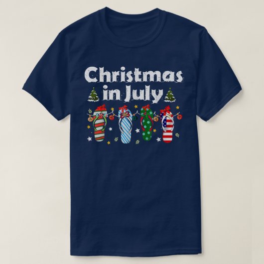 7月のクリスマスフリップフロップ夏のビーチプレゼント Tシャツ (デザイン正面)