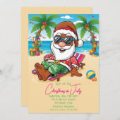 7月のクリスマスブラウンサンタパーティの招待状 招待状 (正面/裏面)