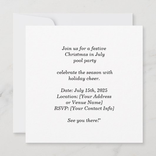 7月のクリスマスプールパーティーとサンタクロース・インヴィ セーブザデート (裏面)