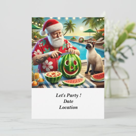 7月のクリスマスプールパーティーとサンタクロース 招待状 (スタンド正面)