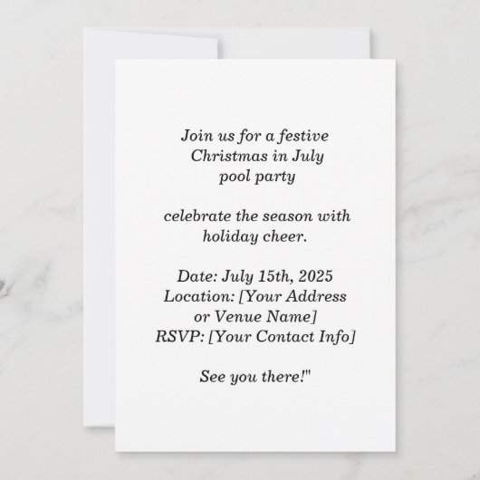 7月のクリスマスプールパーティーとサンタクロース 招待状 (裏面)
