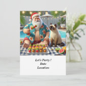 7月のクリスマスプールパーティーとサンタクロース 招待状 (スタンド正面)