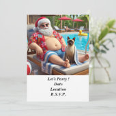 7月のクリスマスプールパーティーとサンタクロース 招待状 (スタンド正面)