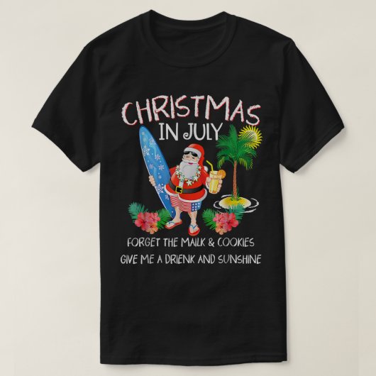 7月のクリスマスプールパーティーサンタメンウィメンズバカット Tシャツ (デザイン正面)