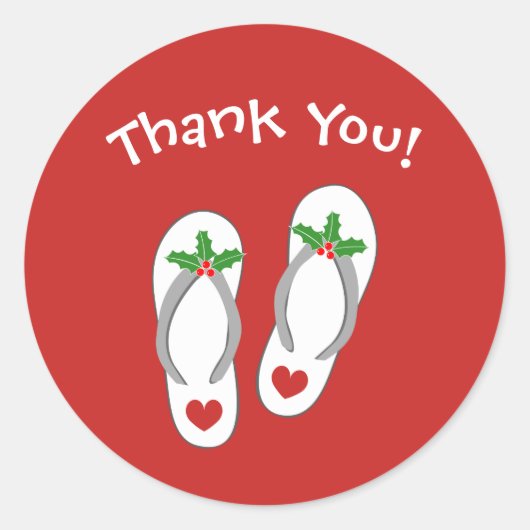 7月のクリスマスホリデービーチフリップフロップ ラウンドシール (正面)