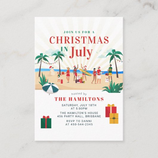 7月のクリスマスモダン家族の夏のパーティー 名刺 (正面)