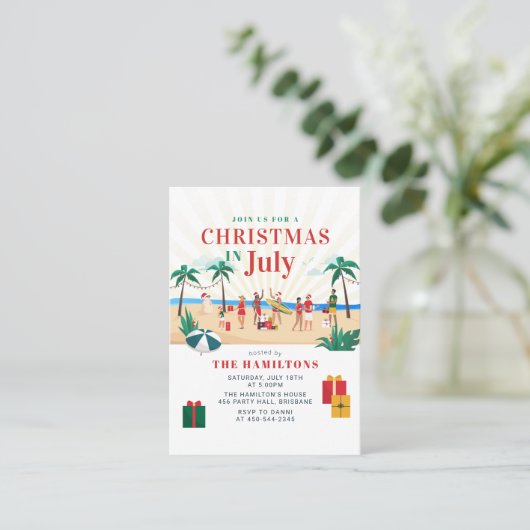 7月のクリスマスモダン家族の夏のパーティー 名刺 (スタンド正面)