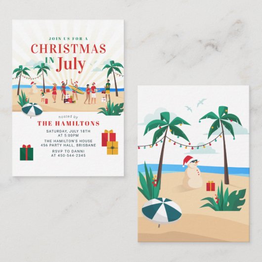 7月のクリスマスモダン家族の夏のパーティー 名刺 (正面/裏面)