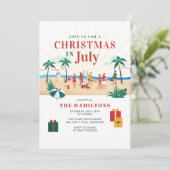 7月のクリスマスモダン家族の夏のパーティー 招待状 (スタンド正面)