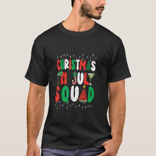 7月のクリスマス分隊おもしろい夏のクリスマス男性が来る Tシャツ (正面)